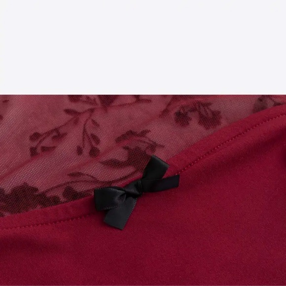 Whimsigoth Bell Sleeve Flare Top in Maroon Burgundy Rose Mesh Dark Romance Goth - Picture 5 of 6